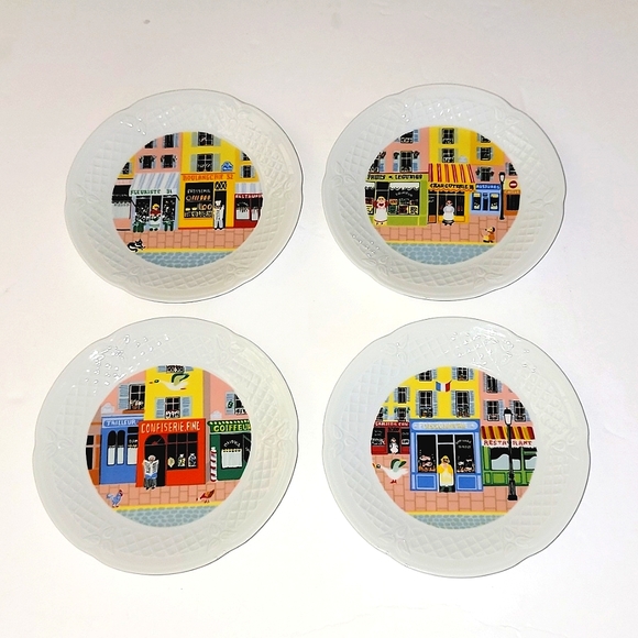 PHILIPPE DESHOULIERES Porcelaine De Limoges Plate Cafe Restaurant Set of 4 of 6 - Picture 1 of 8